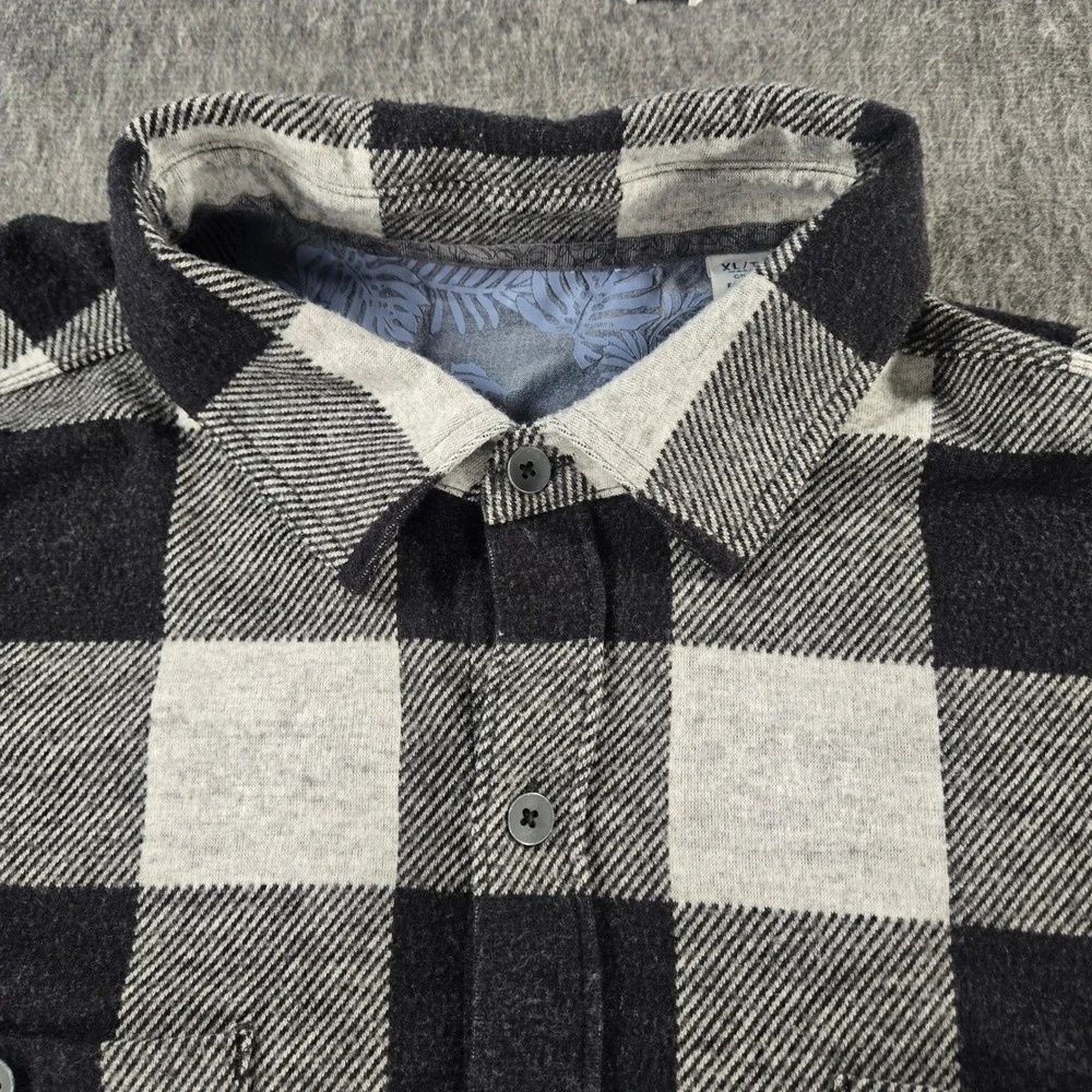 Tommy Bahama Buffalo Check Flannel Shirt Men XL Gray Black Buffalo Plaid Stretch - Picture 2 of 9